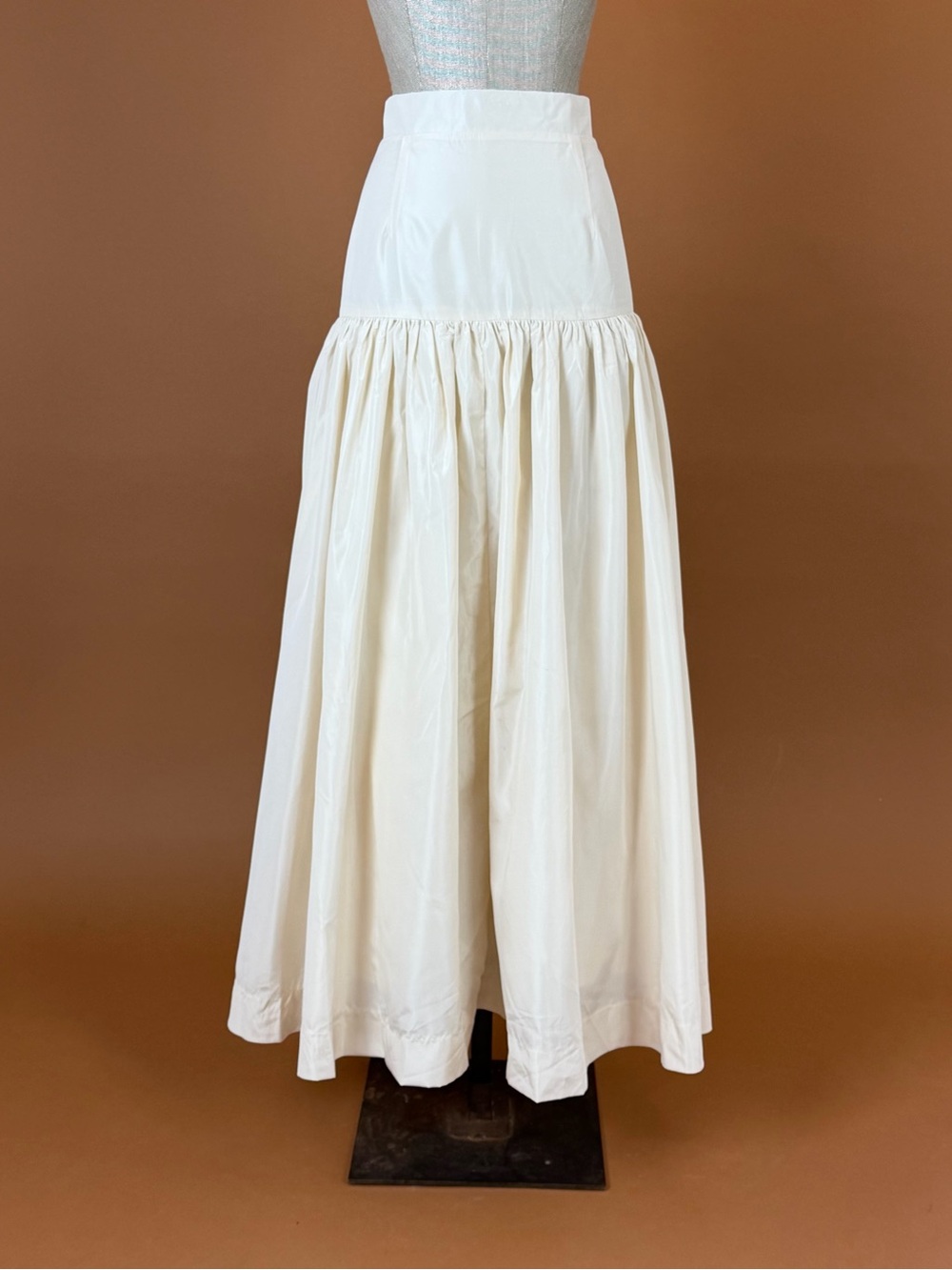 Cream High-Waist Gathered Maxi Skirt